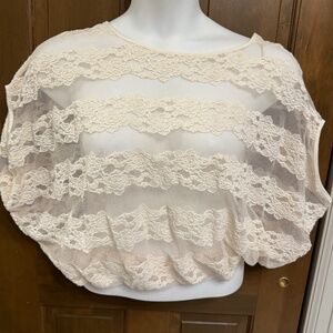 Free People size XS oversize County Fair Sheer Lace Top Ivory dolman cap sleeve